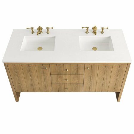 James Martin Vanities Hudson 60in Double Vanity, Light Natural Oak w/ 3 CM White Zeus Top 435-V60D-LNO-3WZ